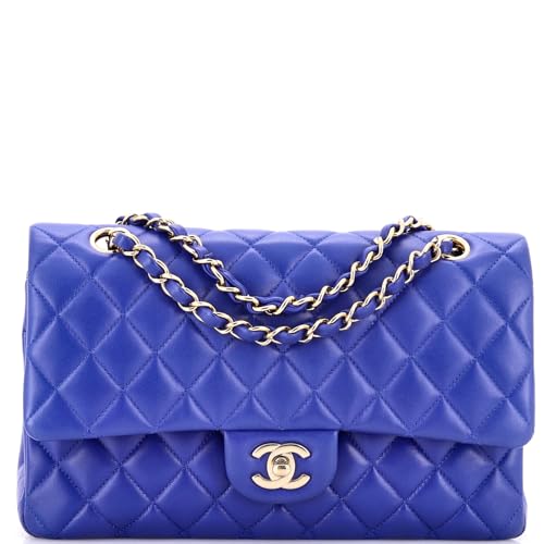 Pre-Loved Classic Double Flap Bag Quilted Lambskin Medium, Blue
