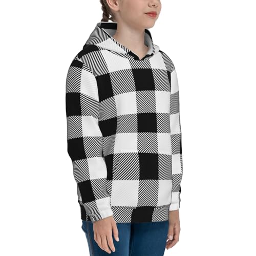 White And Black Plaid Pattern Kids Pullover Hoodies Boys Sweatshirts Girls Athletic Clothes with Pocket3
