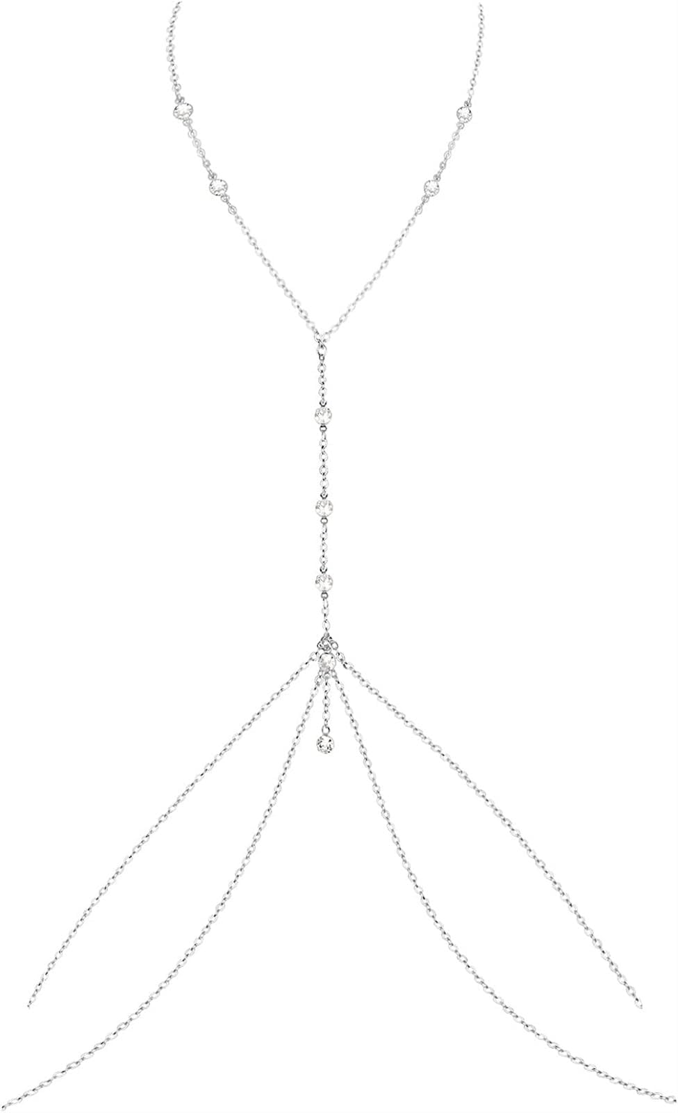 THE WHITE SHOP Body Chains, Rhinestone Pasties Ocean Jewelry Turandoss Jean Chains for Women Silver Rhinestone Bra Belly Chain Jewelry Bikini Beach Rave Party Body Accessory For Women Girls (Gold)