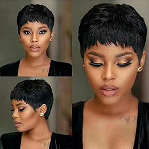 VRVogue Pixie Wigs Short Black Wavy Layered Short Human Hair Wigs for Black Women (1B#) Cover