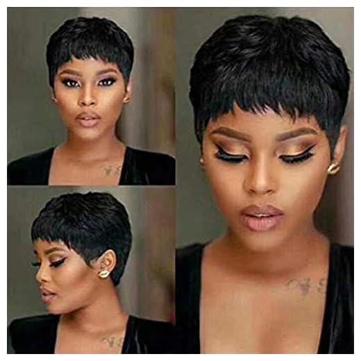VRVogue Short Human Hair Pixie Wigs Pixie Cut Short Black Wavy Wigs Layered Short Human Hair Wigs for Black Women (Pixie Cut Wigs, 1B#)