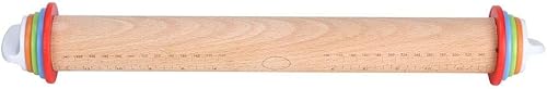 Miniatura 1 de Rodillo de madera con discos ajustables para marcado de anillos medidores, mango de harina con escala para cocinapanadería (rodillo)