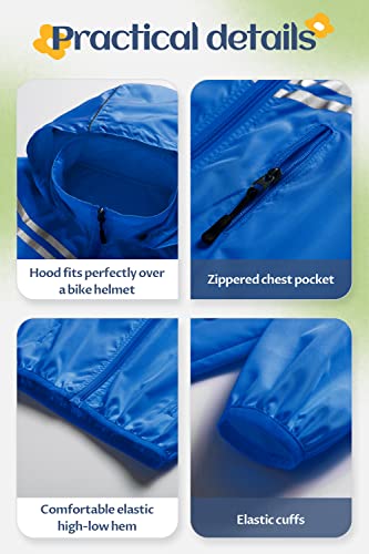 Image of CREATMO US Boys Girls Rain Coat Kids Reflective Cycling Jacket Waterproof Packable Children Windbreaker With Removable Hood