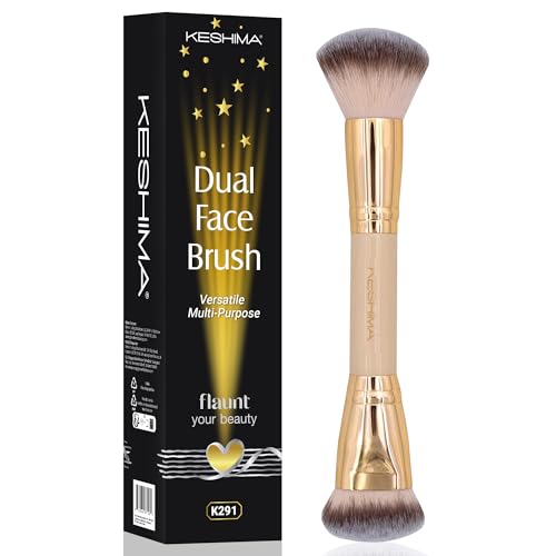 Keshima Dual-Ended Blush, Bronzer & Contour Makeup Brush - Dense Liquid End & Fluffy Powder End, Multi-Purpose Blending and Buffing for an Airbrush Finish, Works with Liquid, Cream & Powder, Gold