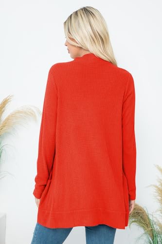 Image of Classic Long Sleeve Open Cardigan - Relaxed Lightweight Pocket Shawl Cardi Outerwear Buffalo Plaid Check, Floral, Solid