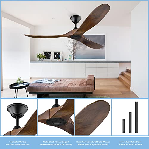 Yzeenm Solid Wood Ceiling Fan No Light With Remote, 52'' Outdoor Patios Ceiling Fans Without Lights, Modern 3 Blade Propeller Ceiling Fan With Dc Motor For Farmhouse Living Room Bedroom Gazebo #TOP6