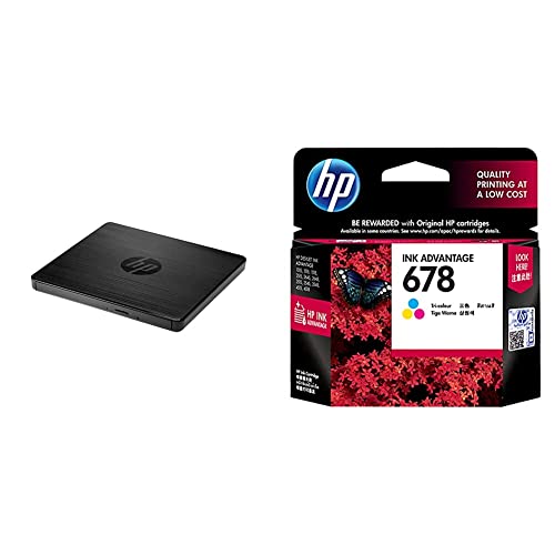 Image of HP F6V97AA#ACJ External USB DVD-RW Drive & 678 Tri-Color Ink Cartridge