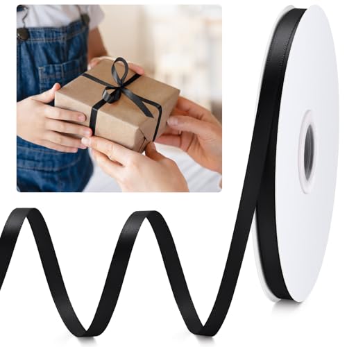 Black Ribbon 1/4 50 Yards Fabric Satin Ribbon for Gift Wrapping Floral Flower Bows Bouquet Arrangement Crafts Hair for Every Holiday Presents Decorative Ribbons