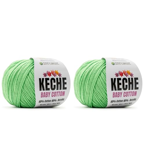 Image of Keche Baby Cotton, 60% Cotton 40% Acrylic Yarn, Soft Cotton Yarn for Crochet and Knitting, Amigurumi Yarn 4 Skeins /Balls [1.76 Oz (50g) / 180 Yrds (165m)] x 2 Green