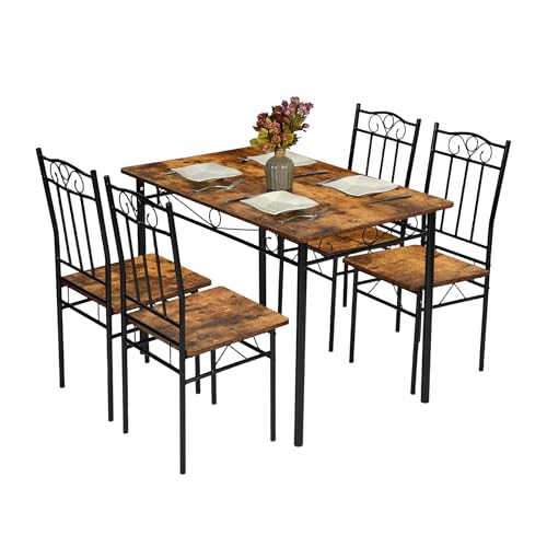 HOMYLIN Ensemble de Salle à Manger Vintage 5 pièces, 1 Table à Manger avec 4 chaises, idéal pour Salle à Manger ou Coin Cuisine, Marron