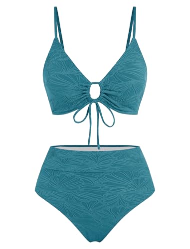 Image of ZAFUL Bikini Sets for Women String 2 Piece Swimsuits High Waisted Bathing Suit V Neck Cut Out Swimwear