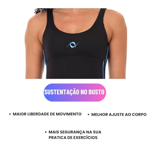 Kit Maiô Macaquinho Helanca Feminino com Óculos Proteção Uv e Touca Silicone Grande (Preto/Turquesa