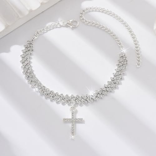 Image of Sora Tuki Ankle Bracelets for Women Waterproof Butterfly Heart Cross Anklets for Women Tennis Rhinestone Anklet Bracelet Large Plus Size Anklets Big Ankle Beach Summer Foot Jewelry