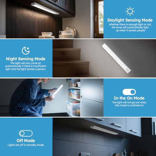 CNMTCCO Under Cabinet Kitchen Lights, 2Pcs 30cm Motion Sensor Lights Indoor Rechargeable, LED Cupboard Light 3 Colour Temperature, Magnetic Wireless Wardrobe Light for Kitchen,Bedroom,Closet,Stairs - Image 2