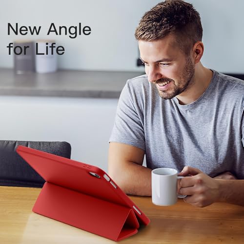 Image of Akkerds Compatible with iPad (A16) 11th Generation Case 11 Inch 2025, for iPad 10th Generation Case 10.9 Inch 2022 with Pencil Holder, Slim Trifold Stand Protective Cover with Soft TPU Back, Red