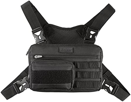 Fitdom Tactical Inspired Sports Utility Chest Pack. Chest Bag For Men With Built-In Phone Holder. This EDC Rig Pouch Vest is Perfect For Workouts, Cycling & Hiking