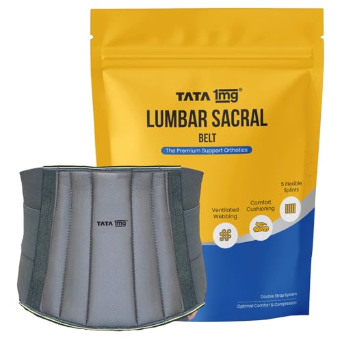 Image of TATA 1MG Lumbar Sacral Belt For Back Sprains, Strains, & Muscle Spasms, Unisex With 5 Flexible Splints for Lower Back Support, XL,Pack Of 1