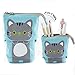 Produktbild TheStriven Katze Stand Federmäppchen Stehen Bleistifthalter Grosse Kapazität Federtasche Leinwand Reißverschluss Stifthalter Schlampermäppchen Make-up Tasche für Schule Büro Damen Mädchen (Blau)