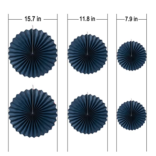 Image of MOWO Navy Blue Paper Fans Hanging Decoration, 6pc | 4th July Independence National Day birthday graduation wedding retirement baby shower new year party decoration