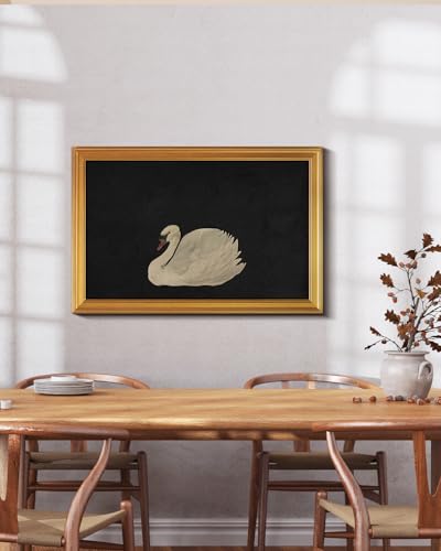 Image of HUARCEY Gold Framed Vintage Wall Art for Living Room, Grace Swan Art Painting Pictures Animal Bathroom Prints Farmhouse Wall Decor Large Canvas Swan Aesthetic Decor for Kitchen Bedroom Zwaan 24 inchx36 inch