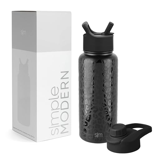 Image of Simple Modern Water Bottle with Straw and Chug Lid Vacuum Insulated Stainless Steel Metal Thermos Bottles | Reusable Leak Proof BPA-Free Flask for Sports Gym | Summit Collection | 32oz, Black Leopard
