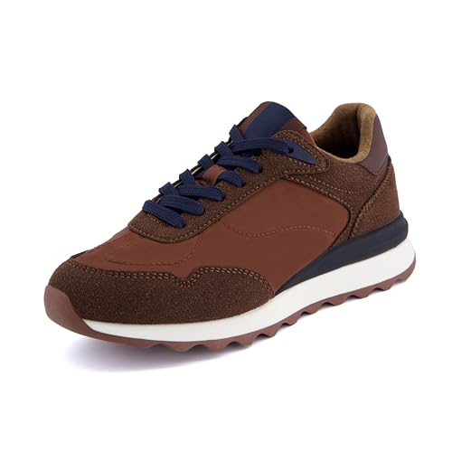 CUSHIONAIRE Zapatilla de Deporte Kicks de Nailon con Cordones para Mujer + Espuma cómoda, Anchos Anchos Disponibles, marrón/Azul Marino 38 EU W