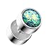 beyoutifulthings Fake-Ohr-Plug Glitzer-Opal Optik Ohr-Piercing Ohr-Schmuck Chirurgenstahl Schraub-Verschluss Grün Kugel 8mm