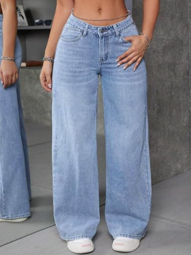 Image of KOTTY Women's High Waist Wide Leg Jeans | Relaxed Fit Comfortable Denim Pants for Women