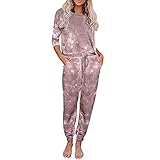 Hausanzug Damen Nicki 2-teiliges Frauen-Tie-Dye-Trainingsanzug-Set mit Langen Ärmeln, Kordelzug, Jogginghose-Sets Festmode Damen Hosenanzug
