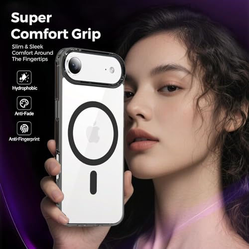 Image of Elzzi Translucent Clear Back Cover Compatible with (iPhone 17 Air Case)(2025), PC Shockproof Scratch Resistant, Non-Yellowing, Support Mag-Safe Wireless Magnetic Charging - Black|6.6''