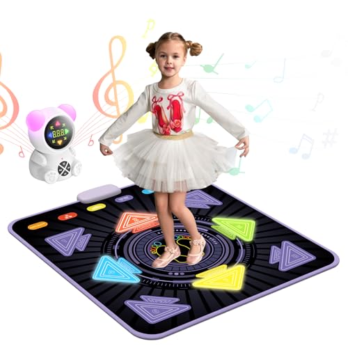 Acelufly Tapis de Danse Rechargeable pour Enfants, Tapis Lumineux avec Bluetooth, 5 Modes de Jeu, Volume Réglable & Lumières LED, Cadeaux de Noël et d'anniversaire pour Filles et Garçons 3-12 (Noir)