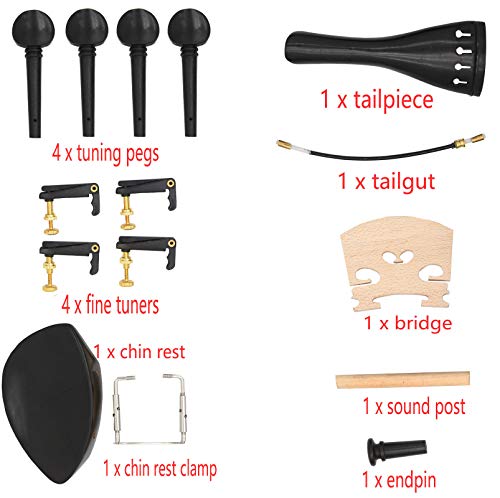 4/4 Wood Violin Parts Fine Tuners Tailpiece Pegs Chinrest Endpin Bridge Set - Violin Accessory Kit Include Sound Post Tuning Pegs Chin Rest Clamp Tailgut - Parts for Violin（15Pcs，Black) - Thumbnail 5