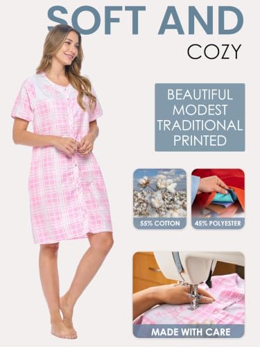 Image of Casual Nights Women's Snap - Front House Dress Short Sleeve Woven Housecoat Duster Lounger Robe with Pockets