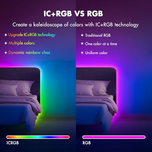 Image of LED Lights for Bedroom, 50FT IC RGB LED Strip Lights, Color Changing, Multiple Colors Chasing Effects, APP & Remote Control, Timer Function, Music Sync Lights for Party, Home Decor