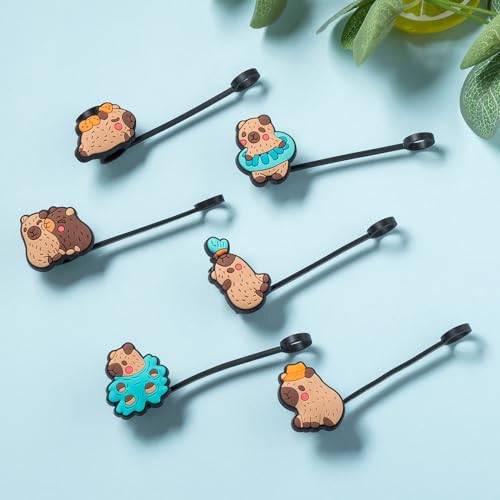 6Pcs Capybara Straw Cover Cap for Stanley Cup, 10mm Reusable Cute Drinking Straw Topper Accessories, Portable Protector Plugs Decorations Gifts for Party Favors — view 4