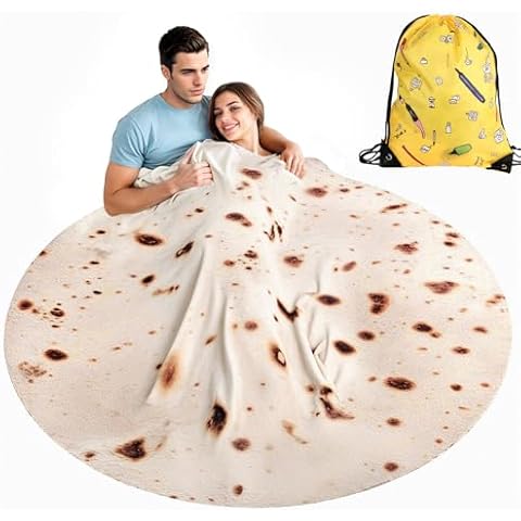 FREESOOTH Burritos Blanket, Tortilla Throw Blanket for Adult and Kids Realistic Food Blanket Soft Plush Round Funny Blanket, Taco Blanket for Couch Bed or Travel(60 inches) Cover