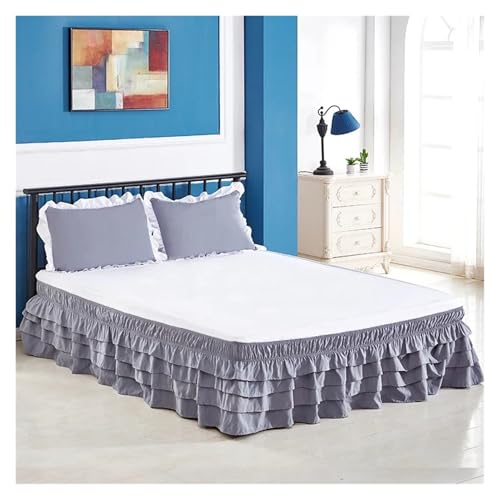 Falda de Cama con Volantes 4 Capas Envolvente Alrededor Funda elástica sin Superficie Hotel en casa(Gray,Twin 100x200x45cm)