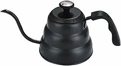 Chaleira Bico de Ganso 1 Litro com Termômetro Integrado – Aço Inox ou Preta Fosca – Ideal para Café Coado, Hario V60, Chemex e Métodos de Infusão (Preto)