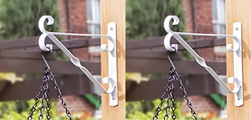 Image of Shop4allsorts Set Of 2 White Hanging Basket Bracket 14 Inch 35cm Metal Flower Basket Hanger Hook
