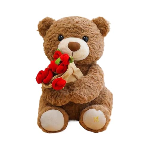 Oso de peluchesuave con Flor - Cojín romántico de peluchecon Estilo de Dibujos Animados, Almohada cómoda rellena de algodón Esponjoso, diseño de Costura Duradera, Lindo artículo de Regalo Emocional