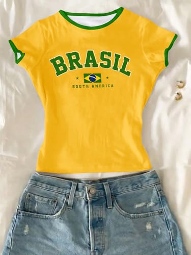 Image of RoseSeek Girl's Floral Graphic Crop Tops Tees Short Sleeve Crewneck Cute Slim Fit T Shirt Summer Tops