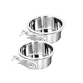 Hniuyun Water Bowl Food Bowl for Kennel Cage Crates, 2 Pcs Hanging Pet Bowl, Stainless Steel Bowl Quick Lock Bowls for Dog Cat Bird Guinea Pig Rabbit Chicken Coop(10-12cm)