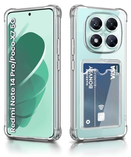 Image of WOW IMAGINE Transparent Back Cover Case for Redmi Note 14 Pro 5G | Poco X7 5G | Flexible Built-in Slim Card Pockets Wallet | 360 Camera Protection TPU | Soft Silicone Mobile Cover - Transparent