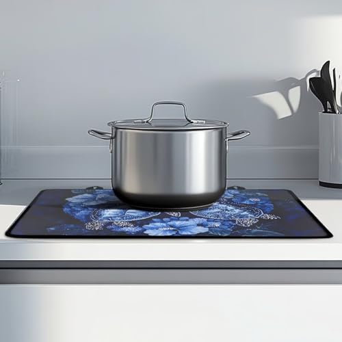 Image of Poceacles Stove Top Cover Protector Glass Stove Guard Anti-slip Scratch Resistant Cooktop Protector Range Cover Extra Counter Space, 29'' x 21'', Sea Turtle Flower Blue