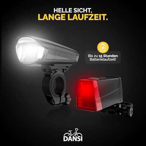 DANSI LED Fahrradlicht Set - StVZO Zugelassenes Fahrrad Licht mit 60, 30 & 15 Lux | LED Fahrradlicht Vorne+Hinten |Automatische Lichtanpassung & Werkzeuglose Montage| Regenfest