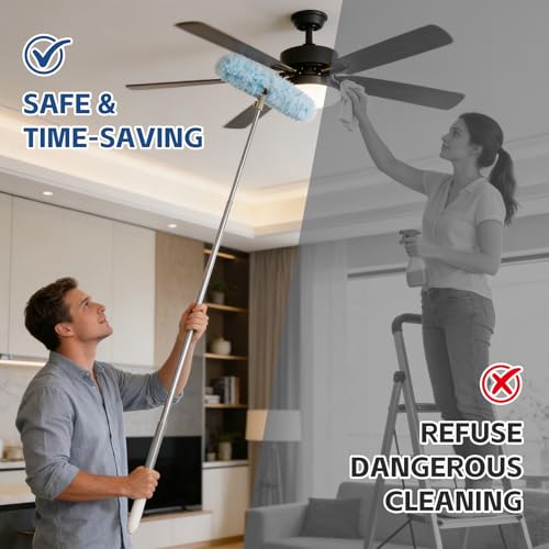 Image of 6 ft Duster Extended Handle with 20 Pcs Duster Refill for Swiffer, Duster with Extension Pole, Heavy Duty Duster Refills Kit for Ceiling Fan Blades, Cleaning, Furniture, Blind, Hard-to-Reach Areas