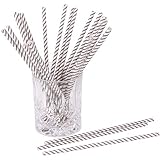 Papierstrohhalme Stripe 25 St. 100% Papier Einweg L:19,7cm biologisch abbaubare Trinkhalme, Farbe:grau
