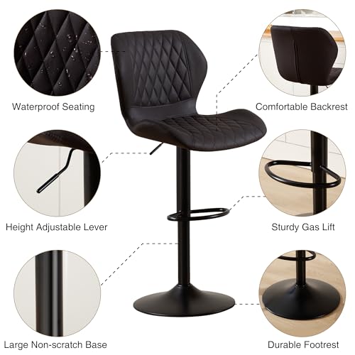 Image of Black Bar Stools Set of 4, Modern Swivel Counter Height Barstools with Back for Kitchen Island Chairs, Adjustable Fabric Bar Stools for Kitchen Counter Bar