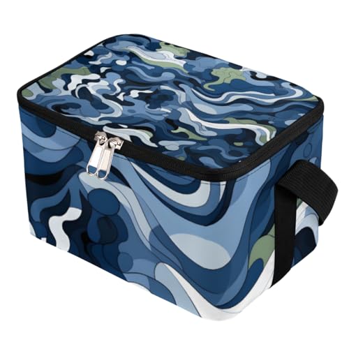 GzLeyigou Lunch Bags for Women Men 9 Cans,Blue Military Camouflage Hot & Cold Food Delivery Bag Insulated Grocery Bag Insulated Lunch Box Camo Cooler Bag for Office Work Picnic Beach
