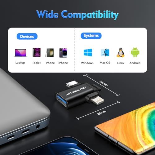 Image of Kinsound 2 in 1 USB OTG for iPhone /iPad, Lightning OTG Pendrive Adapter, USB Type-C OTG Compatible with iOS 13, Android Devices for iPhone, iPad, Pendrive & Type C Phones